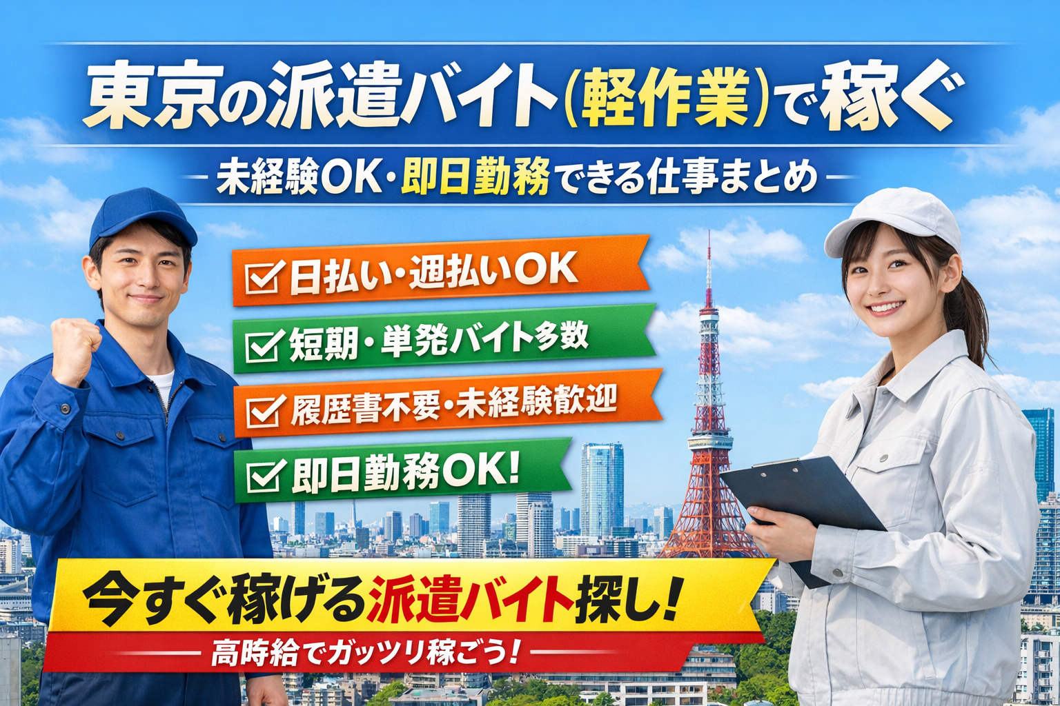 🗼東京の派遣バイト（軽作業）で稼ぐ💰未経験OK・即日勤務できる仕事まとめ